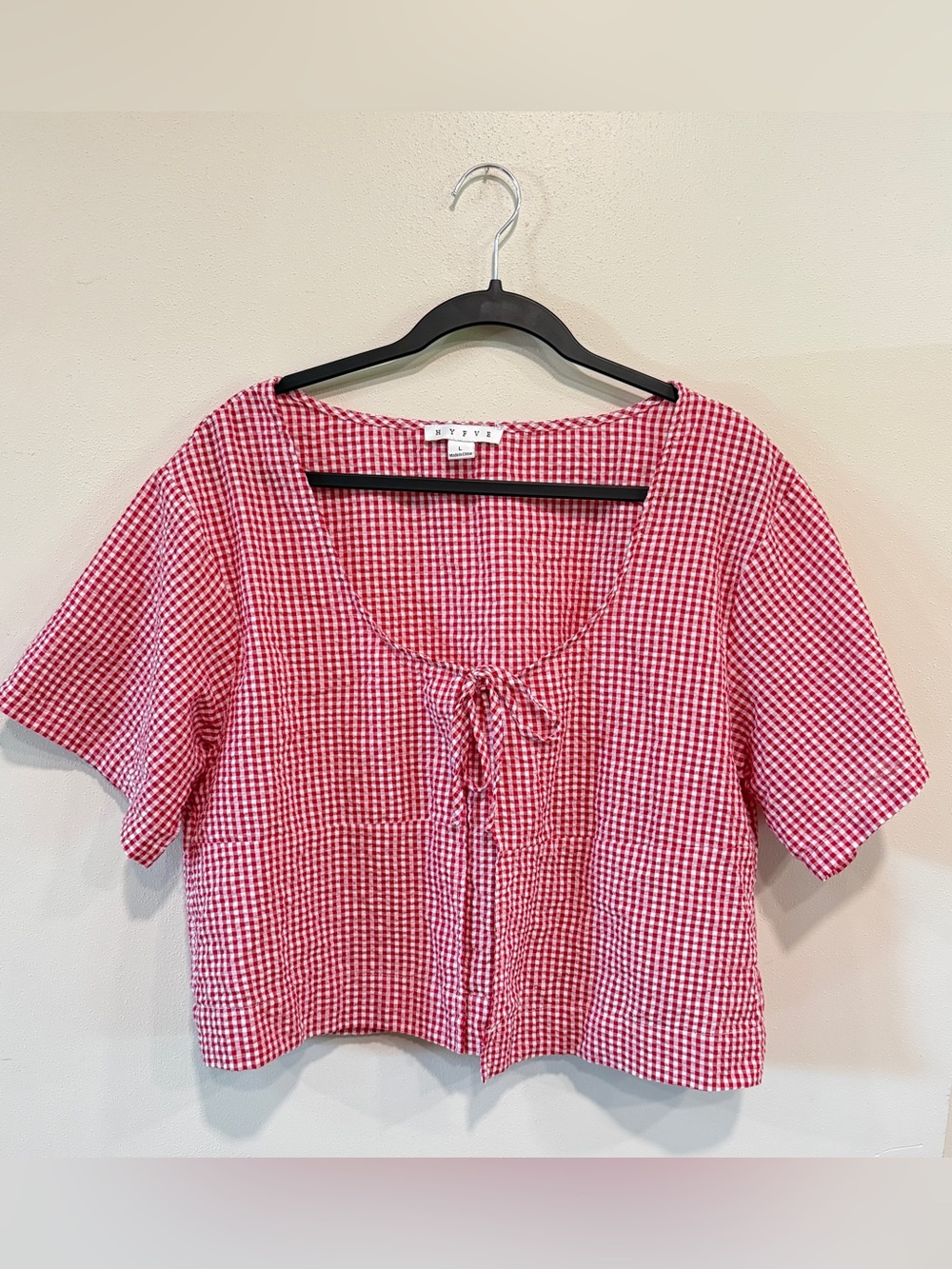 HYFVE Gingham Tie Front Top Short Sleeves Cottagecore Women’s Size Large